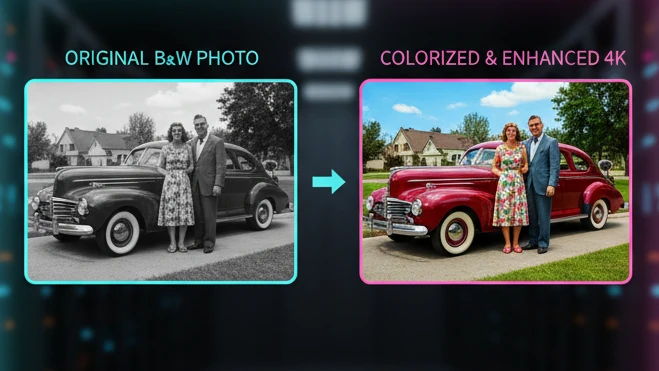 Colorizar vídeos antigos e restaurar a qualidade para HD.